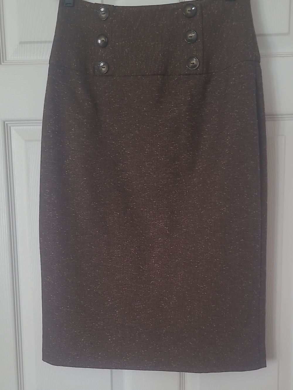 BCX Dark Brown Pencil Skirt with Front Button Detail